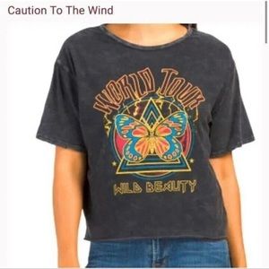 Caution To The Wind Acid Wash World Tour Wild Beauty Graphic Print Tee Small
